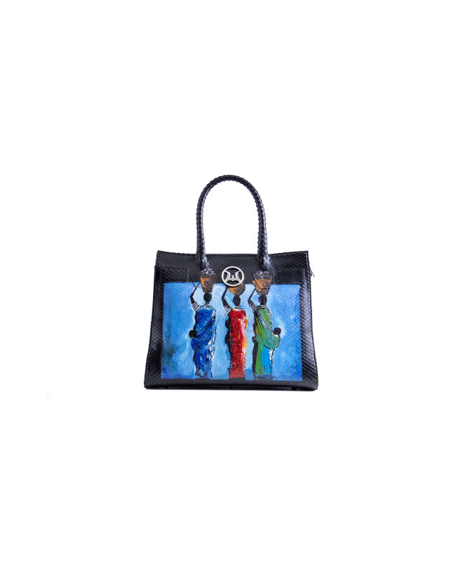 Montreal Maxi: Black Textured Reptilian Print Meets Art #1