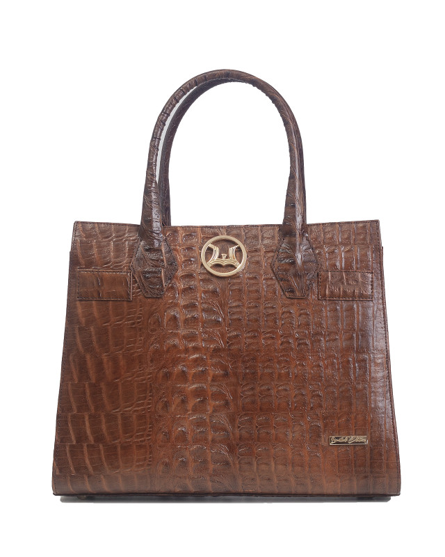 Montreal Maxi: Pecan Brown Textured Crocodile Print