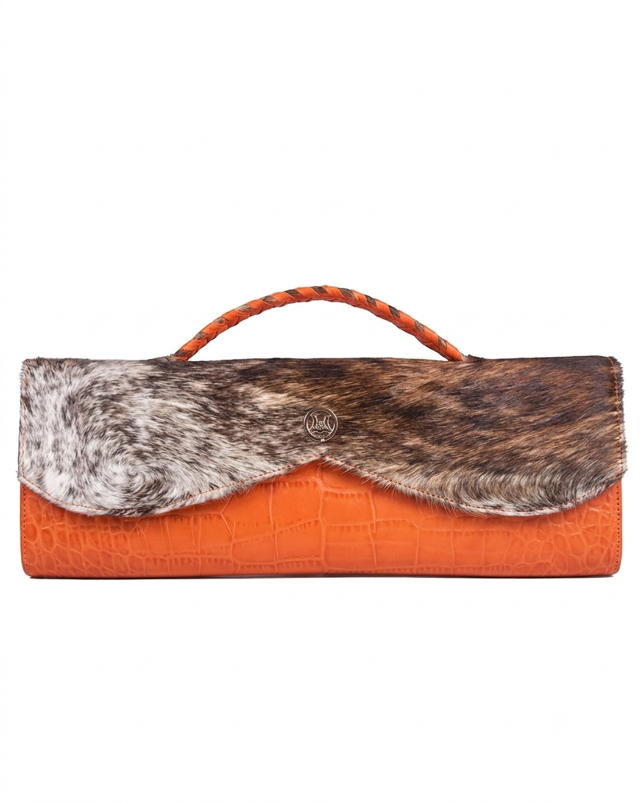 Mykonos Maxi: Orange Crocodile Print and Brown Offwhite Fur