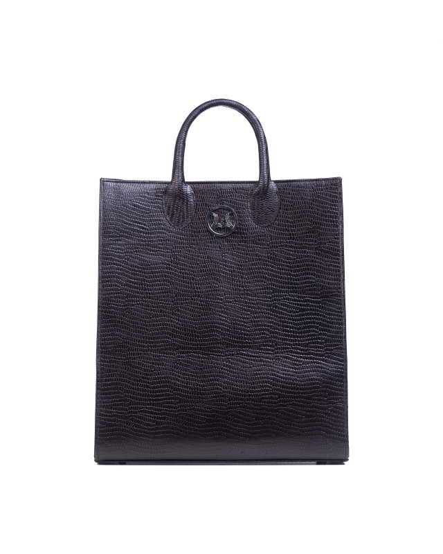 Man Tote: Dark Brown Monitor Lizard Print