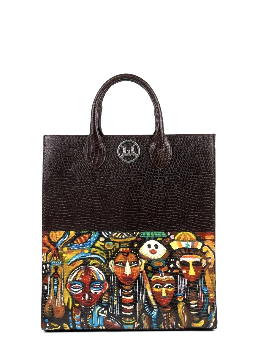 Man Tote: Dark Brown Monitor Lizard Print Meets Art