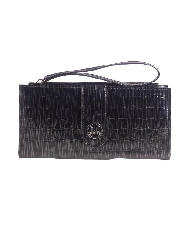 Unisex Wallet: Black and Silver Details Crocodile Print