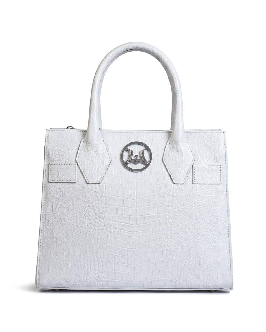 Montreal Midi: White Textured Crocodile Print