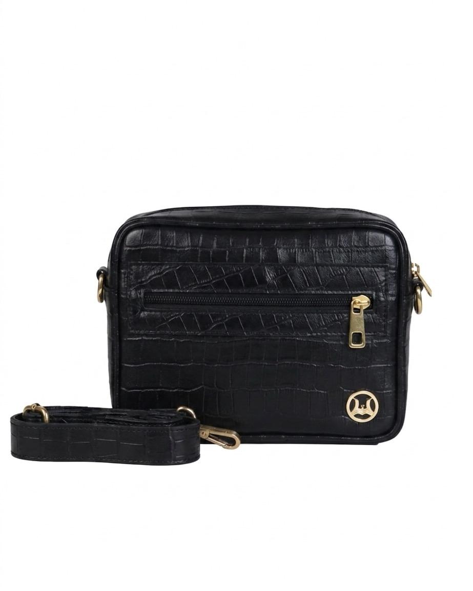 Messenger Bag: Black Crocodile Print