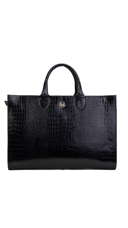 Midi Man Tote: Black Crocodile Print
