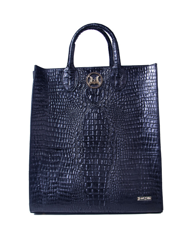 Man Tote: Limited Edition Black Textured Crocodile Print