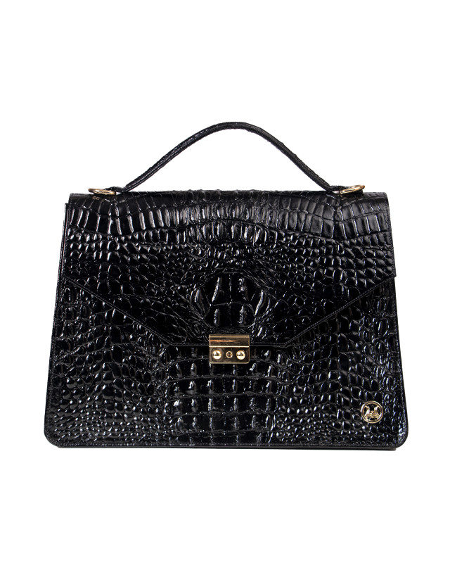 Her Work Case:  Black Textured Crocodile Print