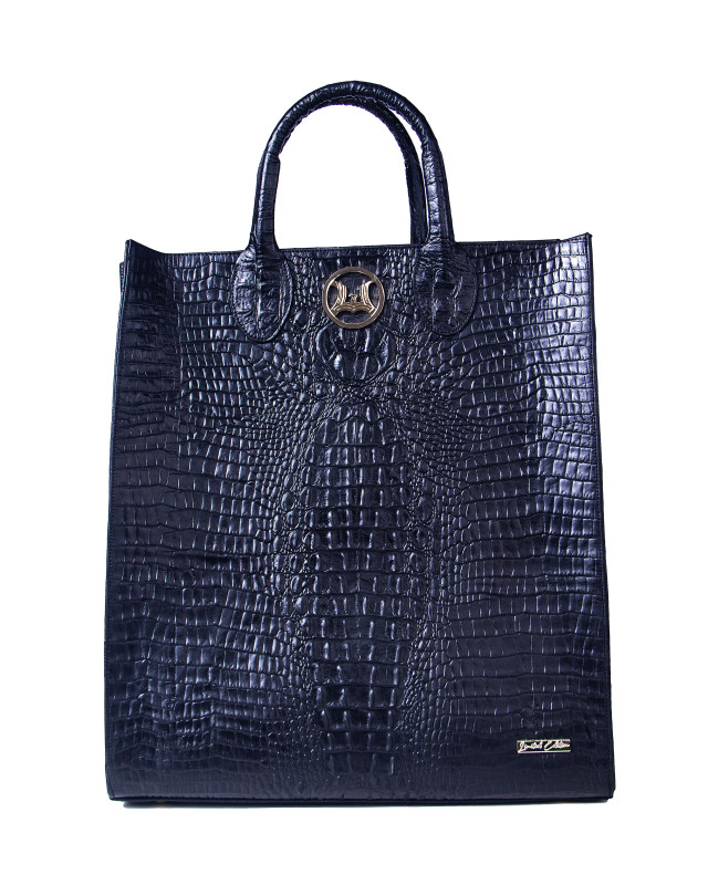 Man Tote: Limited Edition Black Textured Crocodile Print