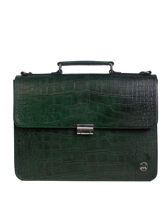 Satchel Work Case: Dark Green Crocodile Print