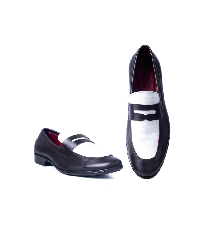 Penny Loafers: Black and White Crocodile Print