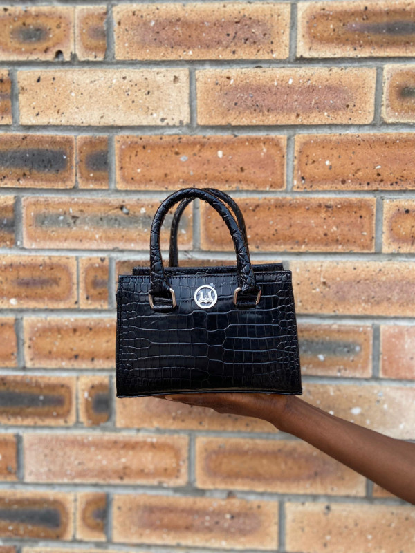 Lagos Mini: Glossy Black Crocodile Print