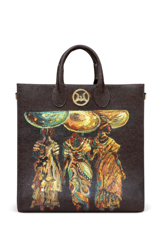 Man Tote: Dark Brown Monitor Lizard Print Meets Art
