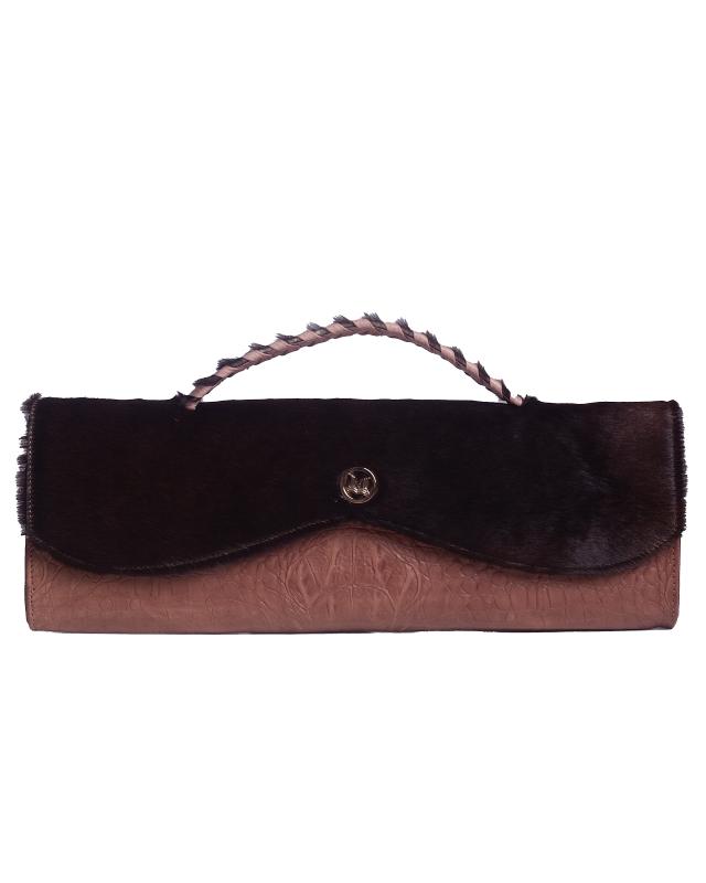 Mykonos Maxi: Rose Textured Crocodile Print and Black Fur
