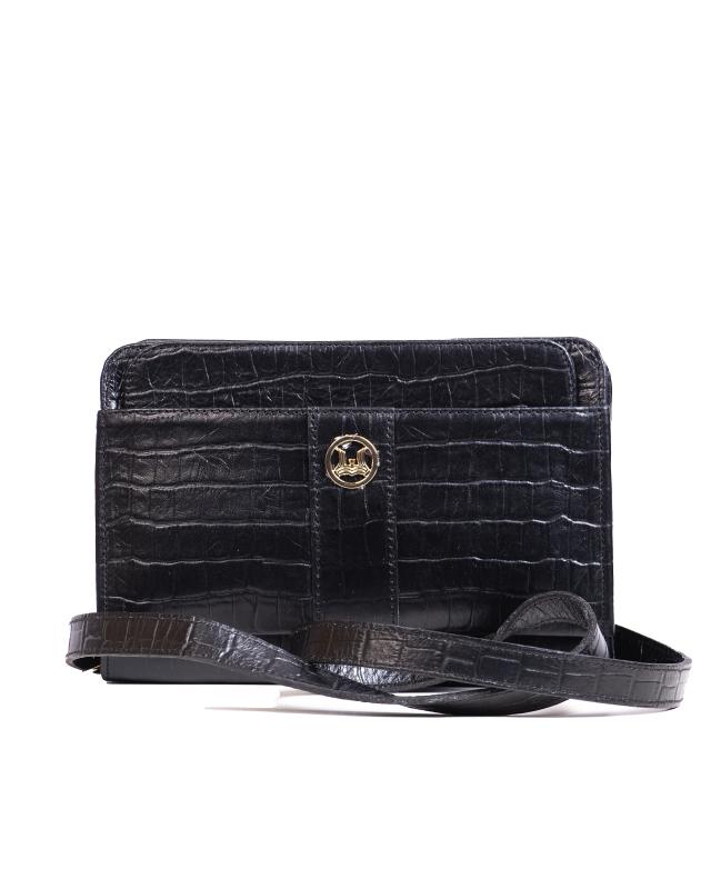 Messenger Bag (GH): Black Crocodile Print