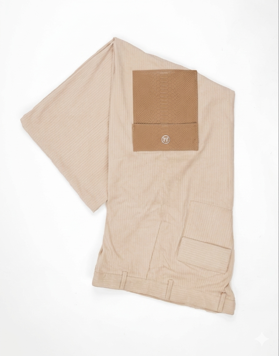 Cargo Pants: Milk Corduroy Palazzo with Leather Pockets