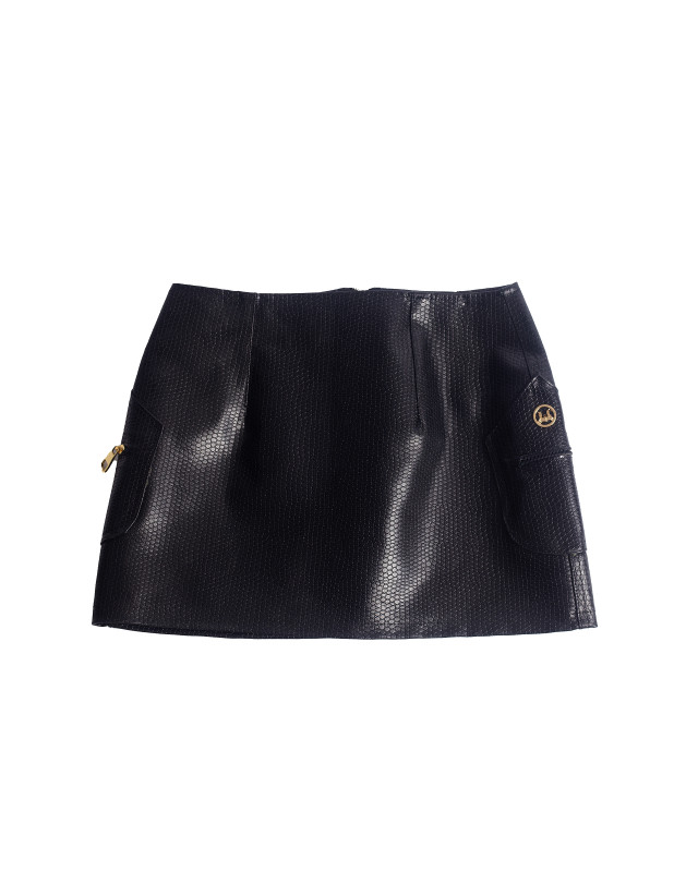 Leather Micro Skirt:  Black Reptilian Print