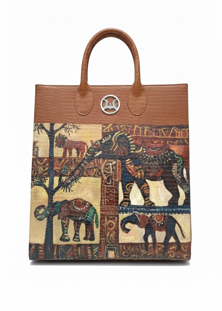 Man Tote: Umber Crocodile Print Meets Art
