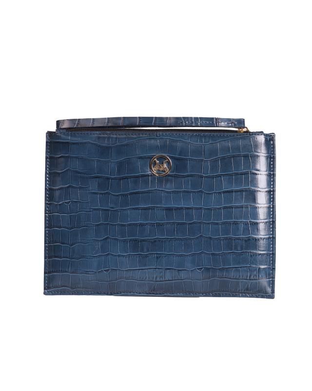 Man Purse Mini: Dark Blue Crocodile Print