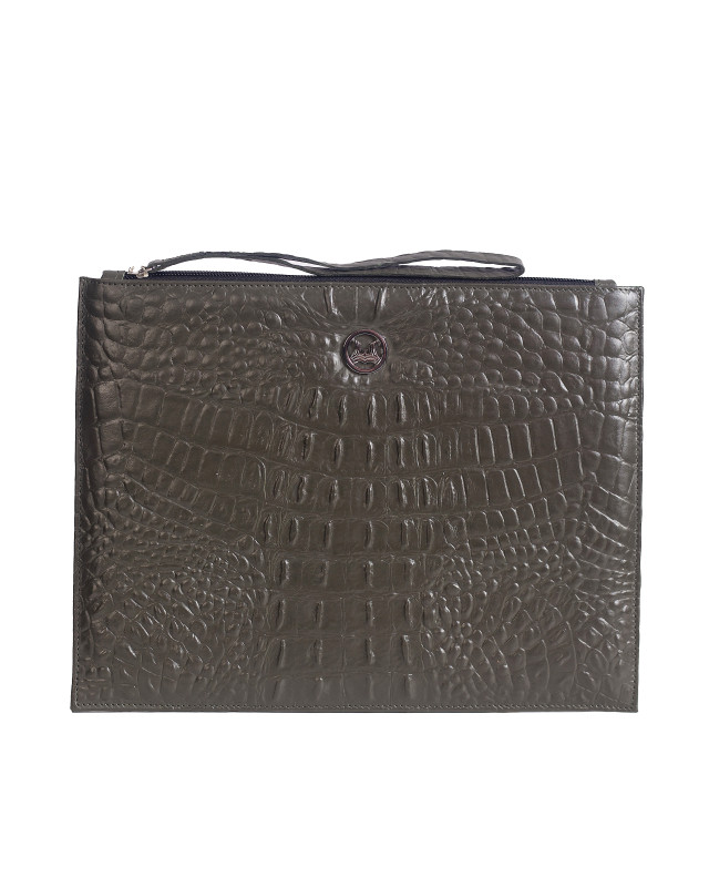 Man Purse MIDI: Dark Green Textured Crocodile Print