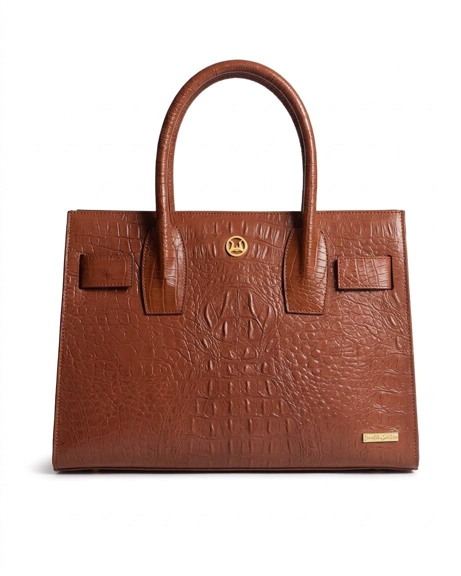Zurich MIDI: Cinnamon Brown Textured Crocodile Print