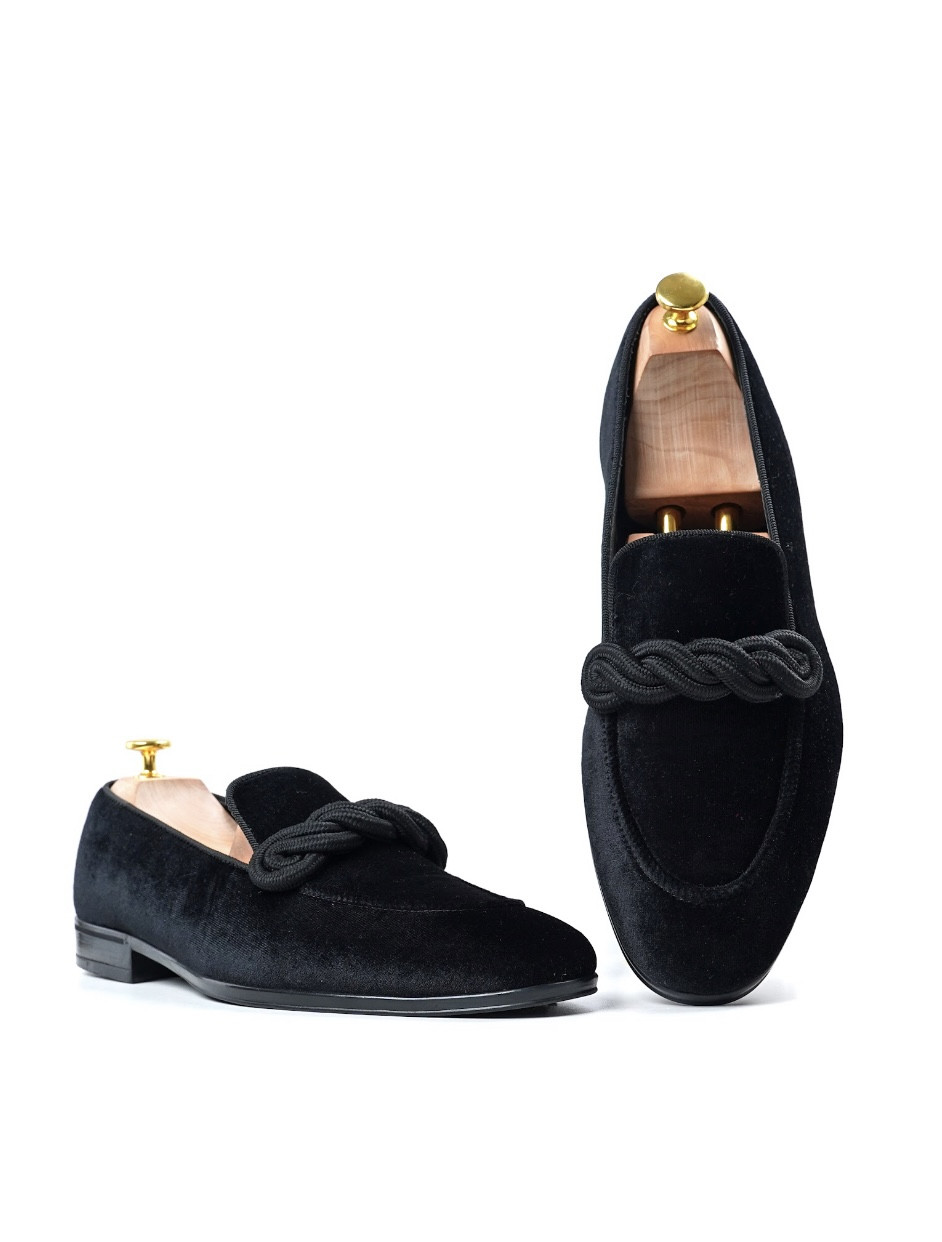 Velvet Loafers: Black with Ribbon