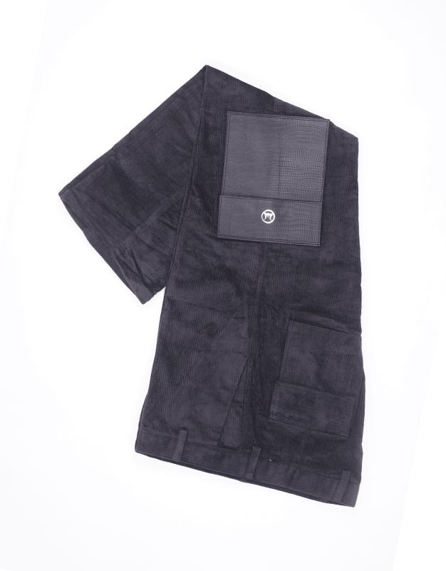 Cargo Pants: Navy Blue Corduroy Palazzo with Leather Pockets