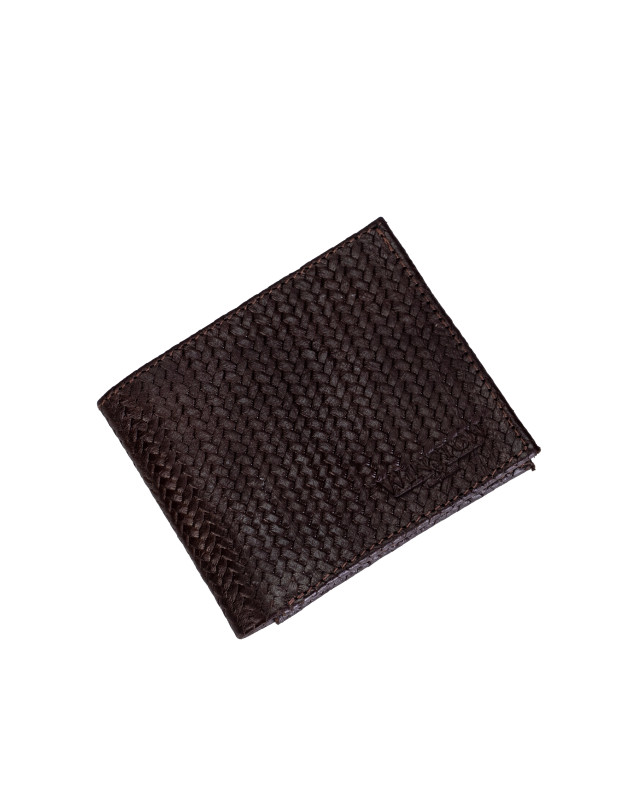 Wallet: Dark Brown Basket Woven Leather