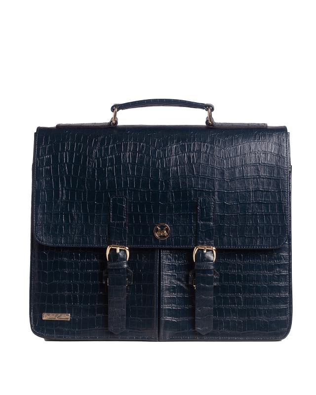 Satchel Work Case with Double Pockets: Limited Edition Deep Blue Crocodile Print