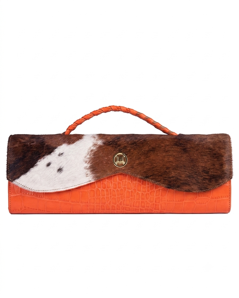 Mykonos Maxi: Orange Crocodile Print and Rust White Fur