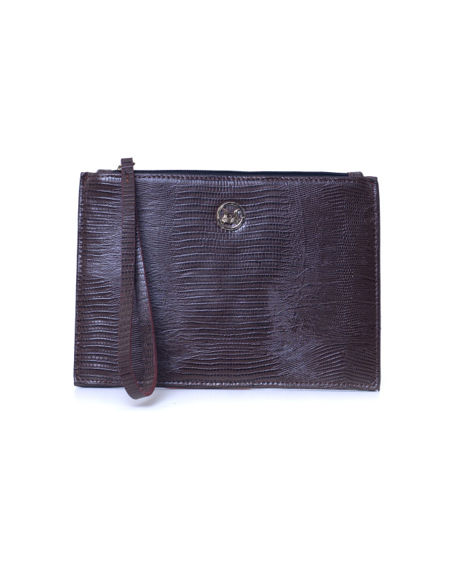 Man Purse Mini(UK): Dark Brown Monitor Lizard Print
