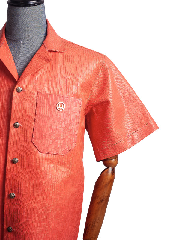 Leather Shirt: Peach Monitor Lizard Print