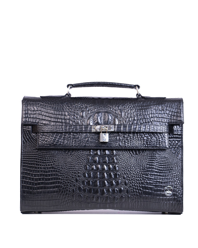 JFK Work Case: Limited Edition Black Textured Crocodile Print