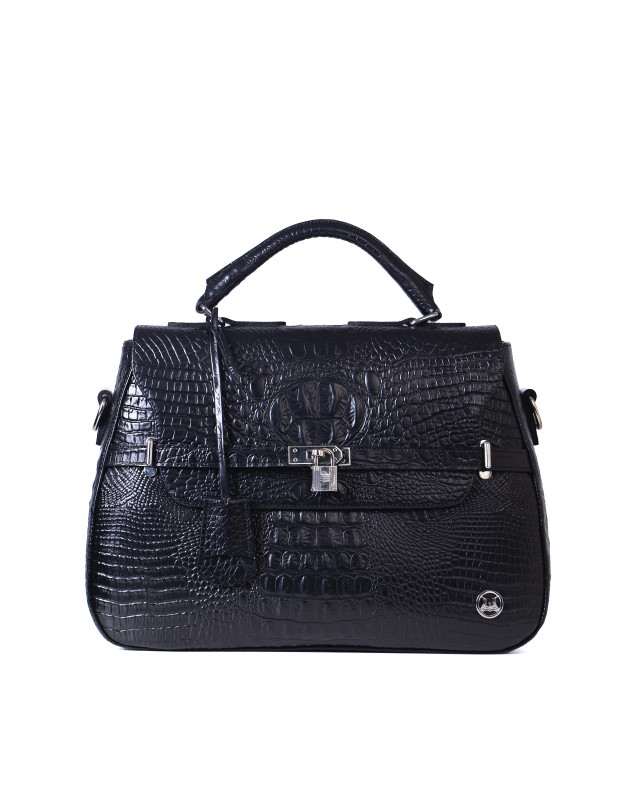 Brazzaville:  Black Textured Crocodile Print