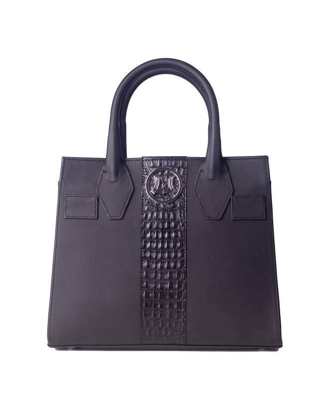 Montreal Midi: Black and Black Textured Crocodile Print Combination