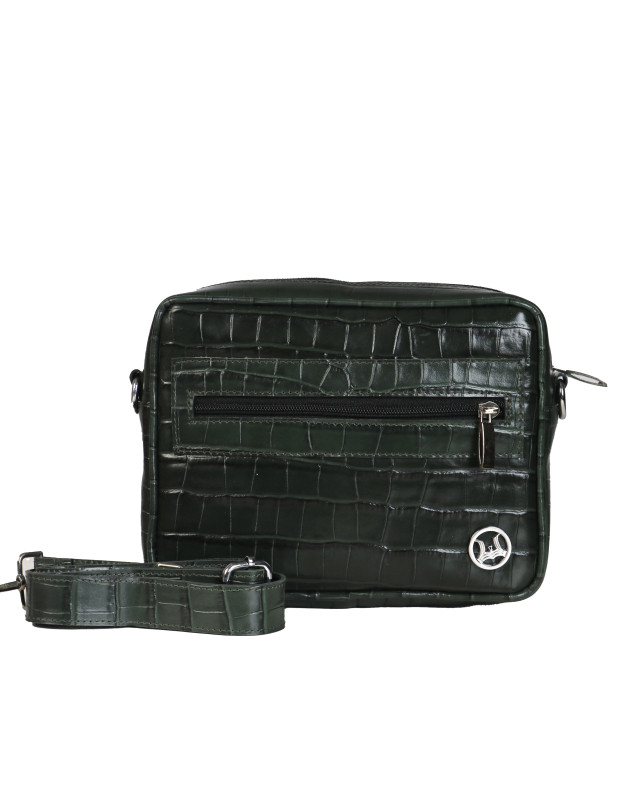 Messenger Bag: Dark Green Crocodile Print