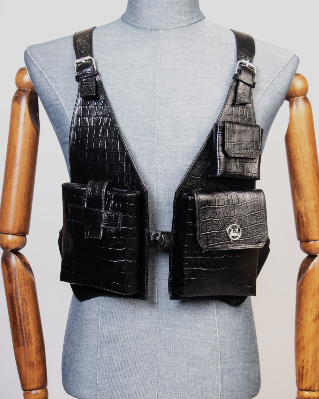 Utility Vest: Black Crocodile Print