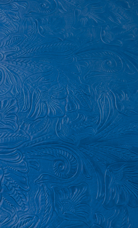 Blue Floral Print Embossed on Cow Hides: AF002C