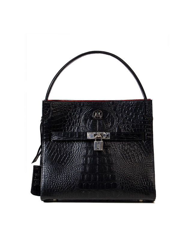 Venice Midi:  Black Textured Crocodile Print