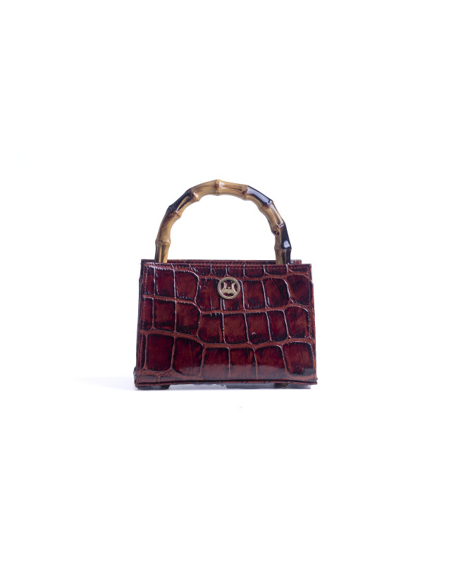 Shanghai Mini: Glossy Rust Crocodile Print