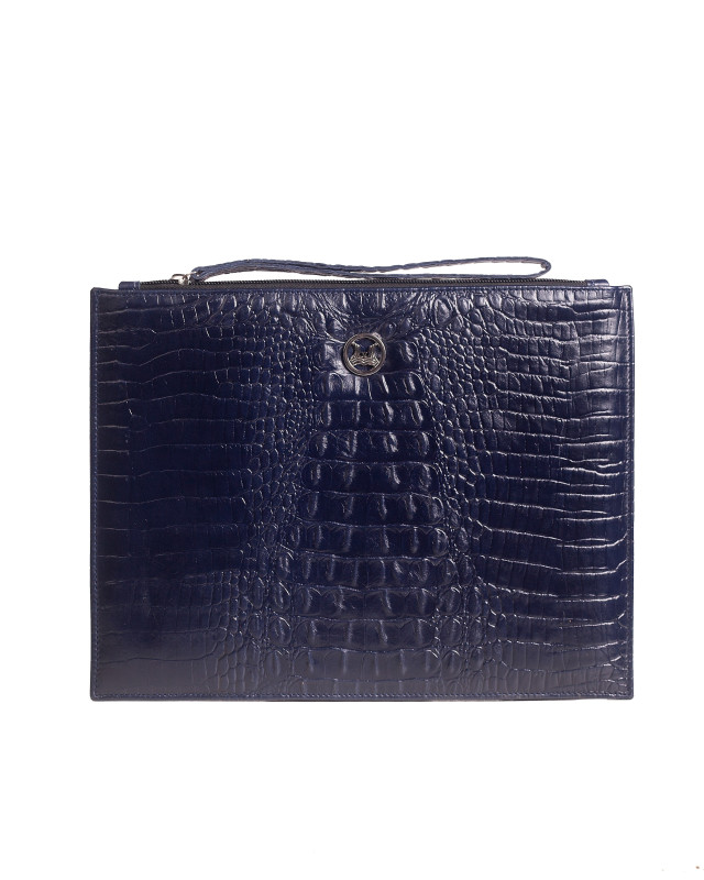 Man Purse MIDI: Azure Blue Textured Crocodile Print