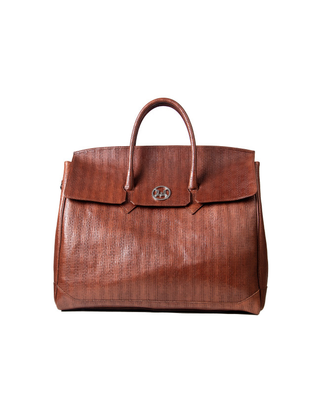 Duffle Bag 3.0: Brown Basket Woven Leather Print