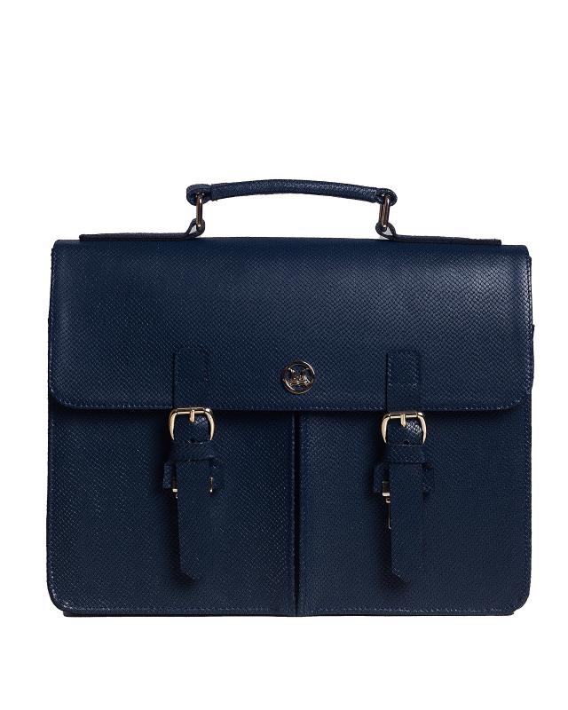 MINI Satchel Work Case with Double Pockets: Dark Blue Abstract Print