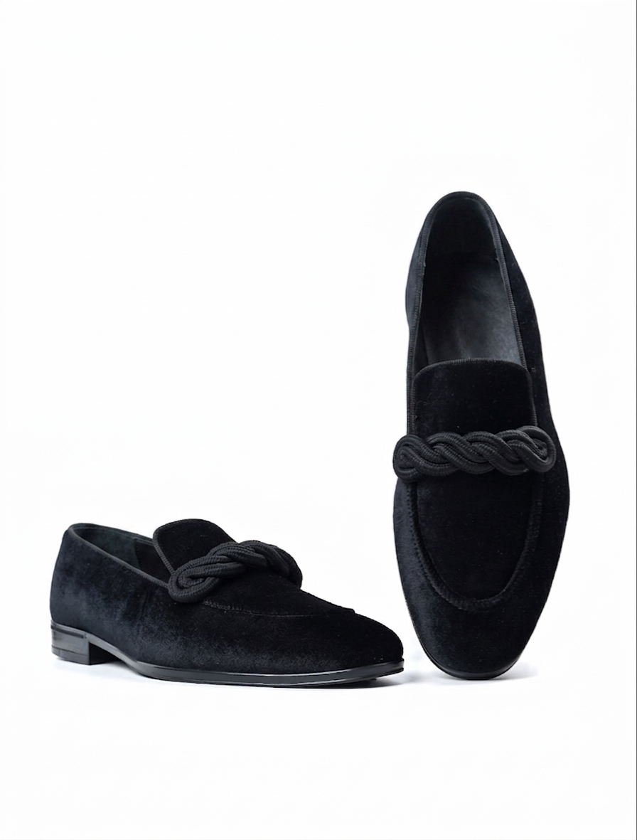 Velvet Loafers: Black with Ribbon