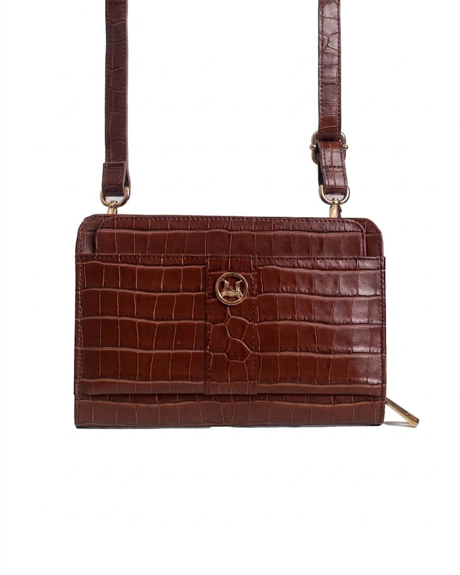 Messenger Bag 2.0:  Toffee Brown Crocodile Print