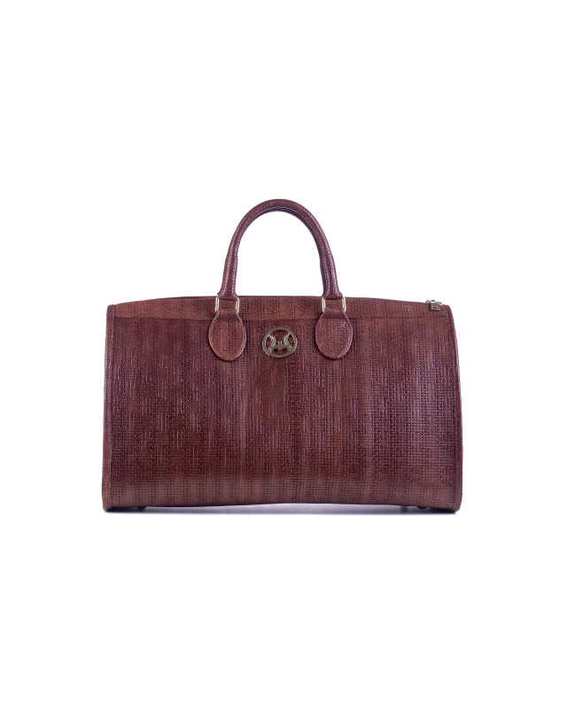Duffle Bag 2.0: Brown Basket Woven Leather Print