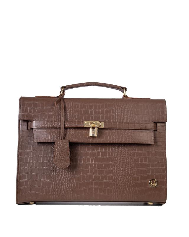 JFK Work Case: Cinnamon Brown Crocodile Print