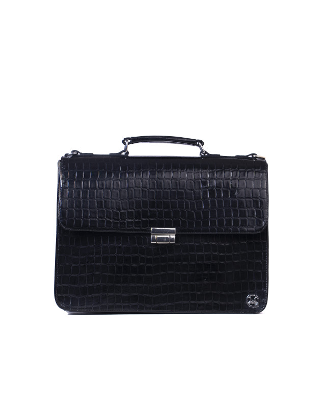 Satchel Work Case: Black Crocodile Print