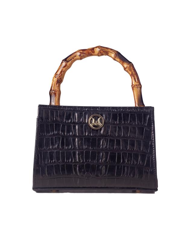 Shanghai Mini: Black and Blue Tint Textured Crocodile Print