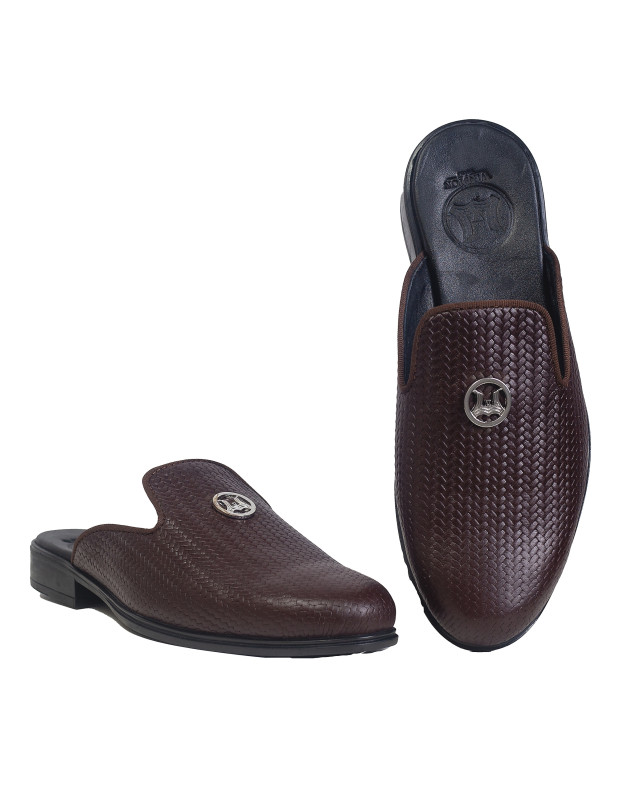 Basket Woven Leather Mules: Brown