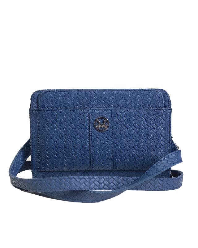 Messenger Bag 2.0: Light Blue Basket Woven Leather Print